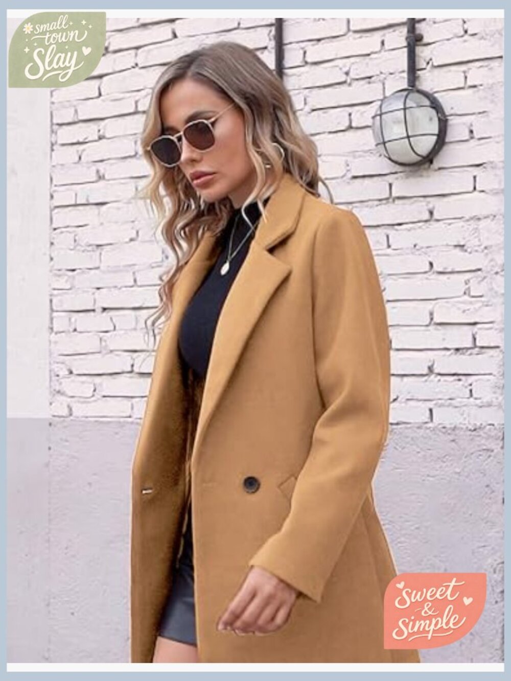 Wool Blend Peacoat Notch Lapel Single-Breasted Winter Coat - Picture 5 of 7